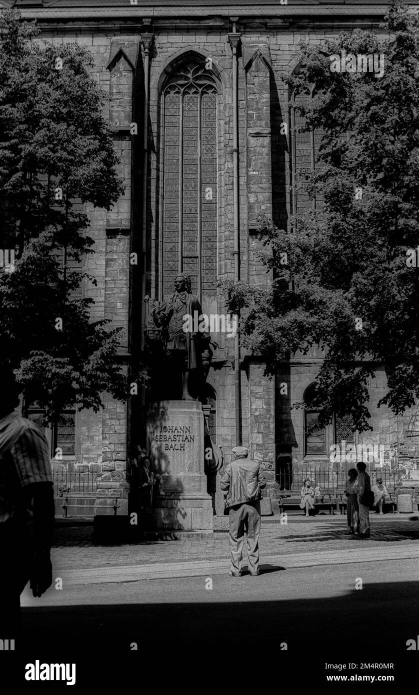 GDR, Leipzig, 06. 06. 1989, monument Bach devant le côté sud de l'église Saint-Thomas Banque D'Images