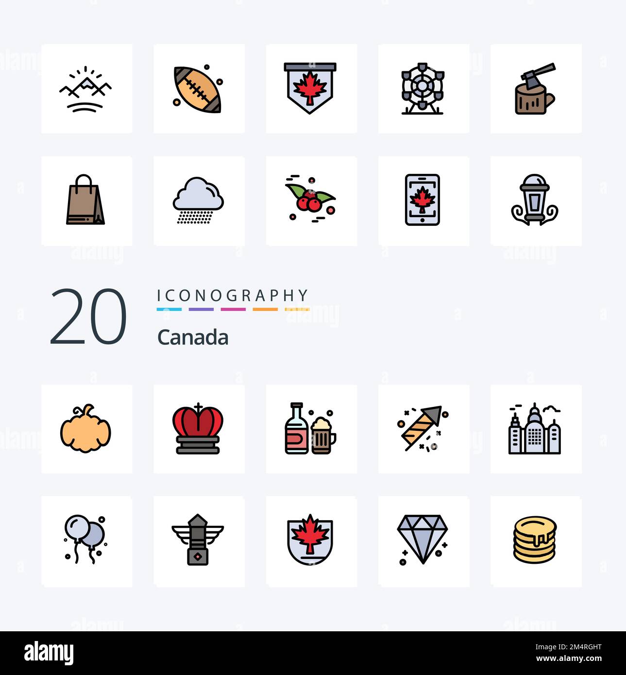 20 Canada Line Fbourré couleur icône Pack comme bouteille maison canada feu de travail Illustration de Vecteur