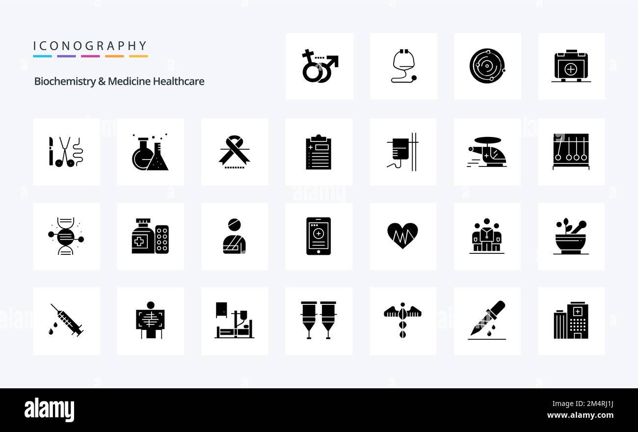 25 Biochimie et médecine soins de santé Pack d'icônes de glyphe solide  Image Vectorielle Stock - Alamy