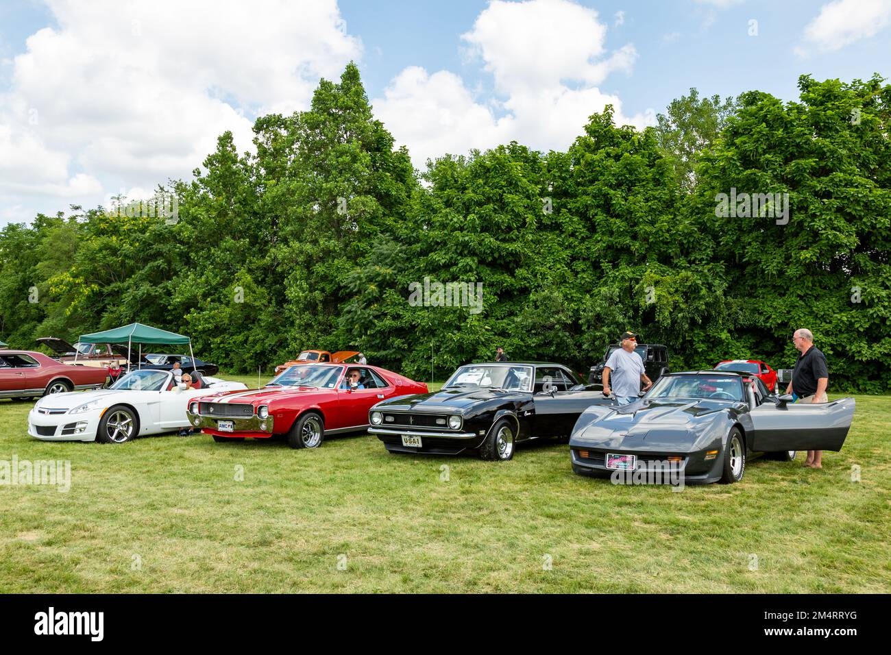 Voitures de sport américaines exposées lors d'un salon automobile à fort Wayne, Indiana, États-Unis. Banque D'Images