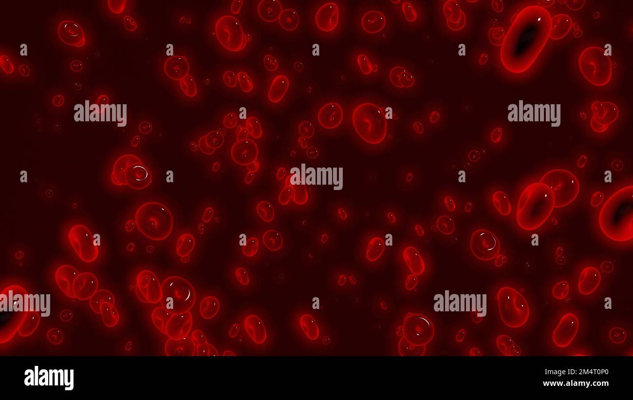 Déplacement de 3D cellules sanguines. Mouvement. Animation de cellules biologiques dans le système circulatoire se déplaçant de façon aléatoire. 3D cellules ou bactéries douloureuses dans le sang. Banque D'Images