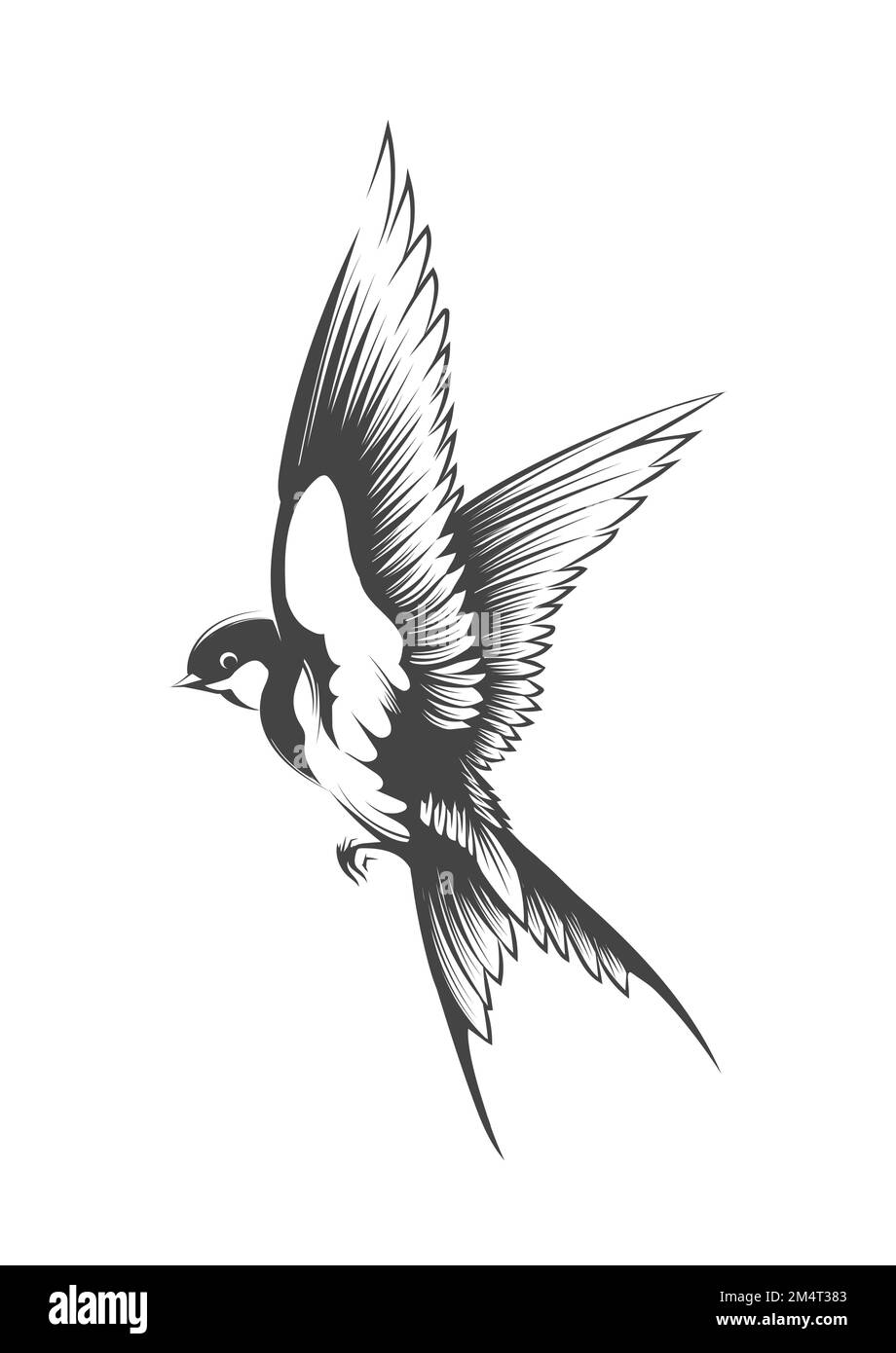 Tatouage d'oiseau de wallow volant isolé sur fond blanc. Illustration vectorielle. Illustration de Vecteur