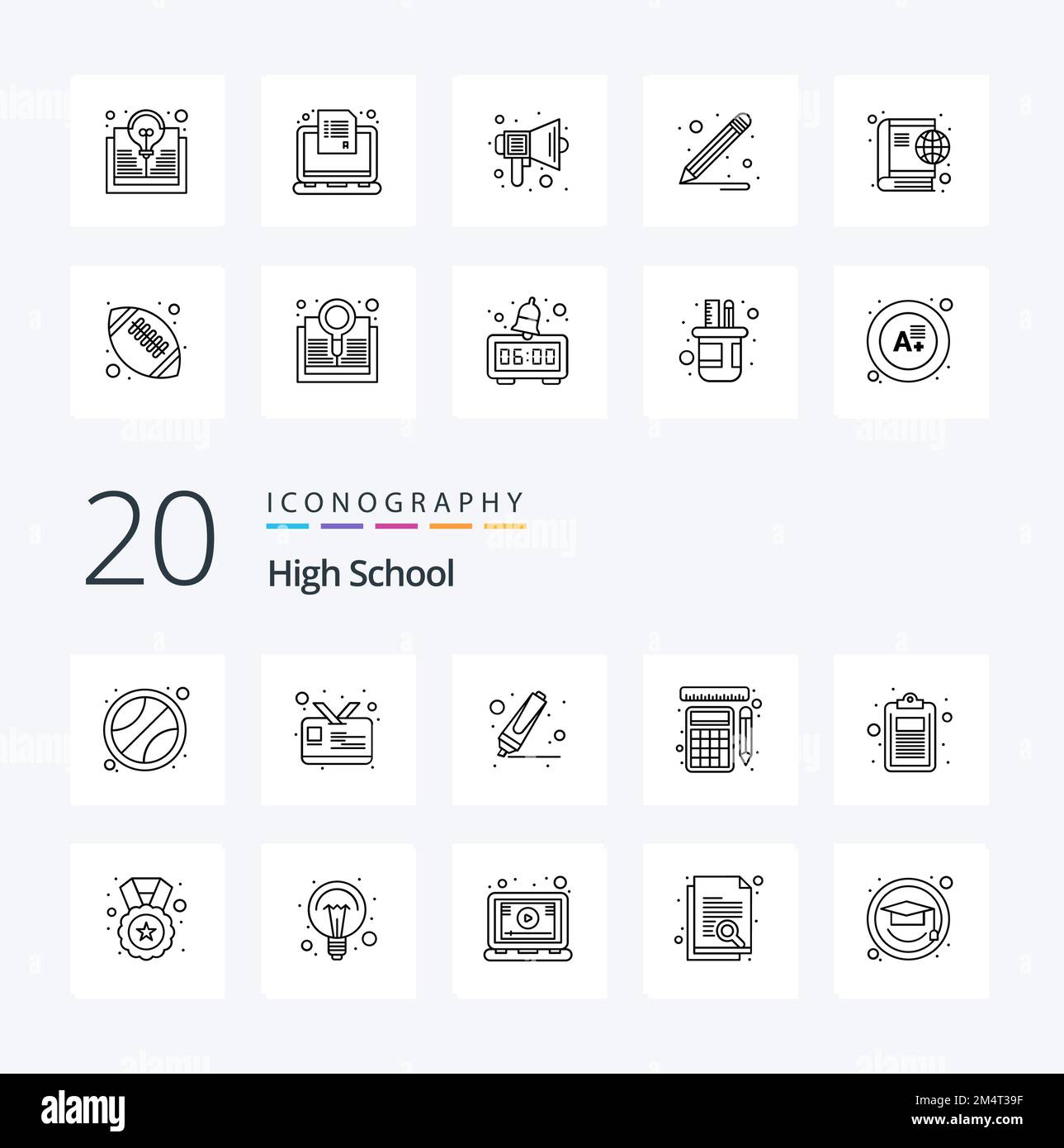 20 High School Line Icon Pack comme test Education Marker document calcul  Image Vectorielle Stock - Alamy