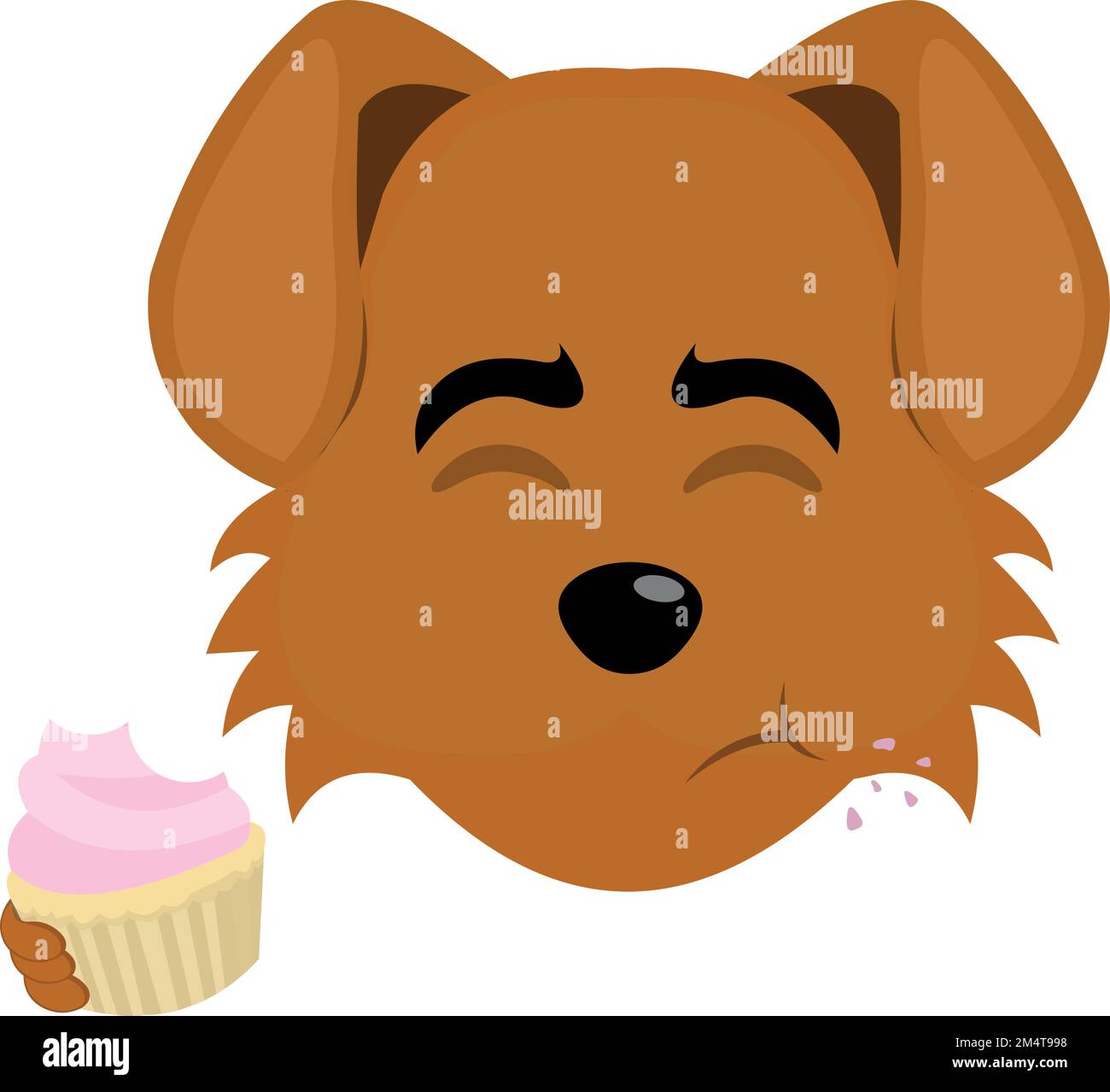 illustration vectorielle du visage d'un chien de dessin animé mangeant un cupcake ou un muffin Illustration de Vecteur