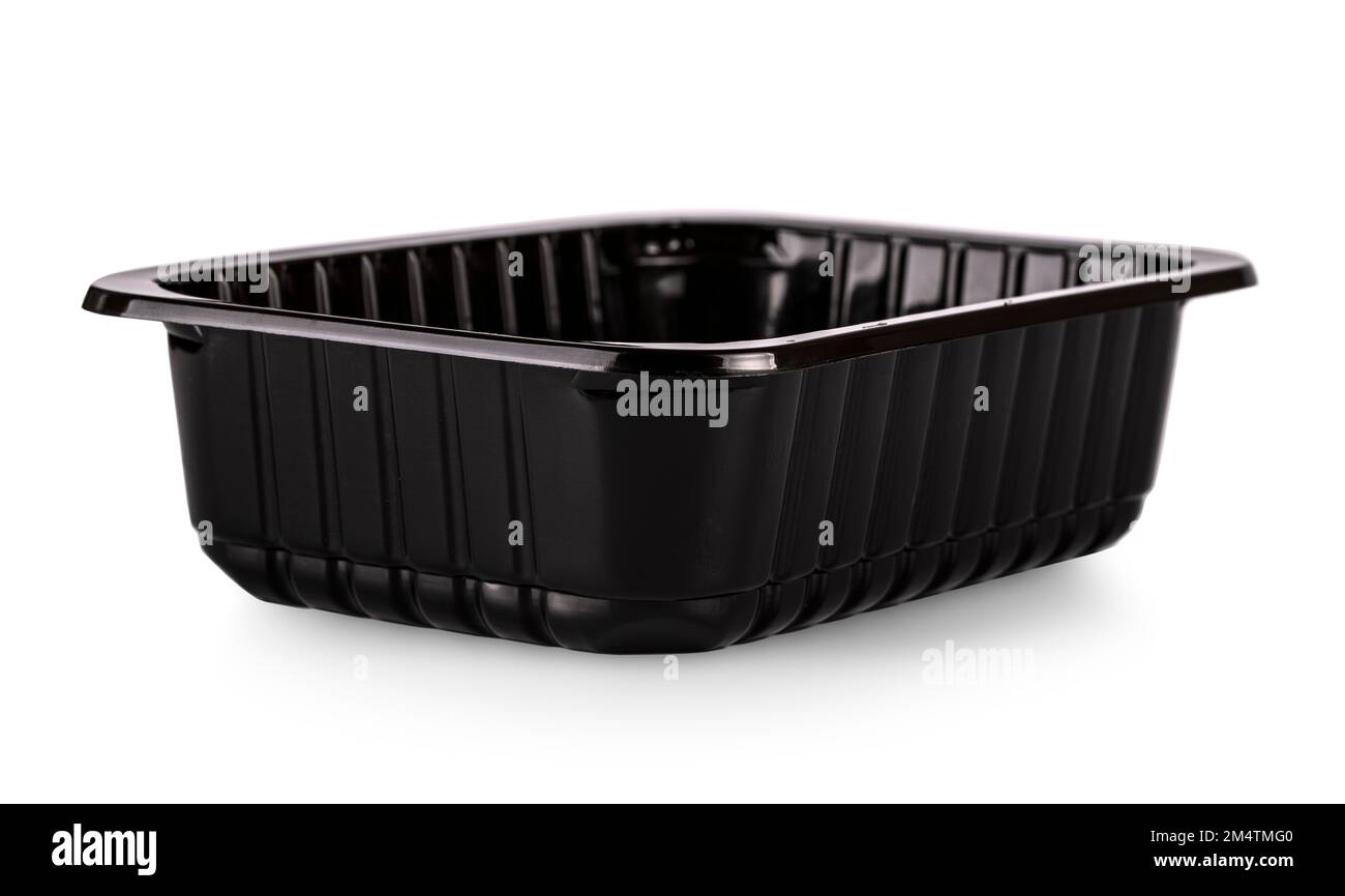 Le bac à nourriture noir vide est isolé sur fond blanc Banque D'Images