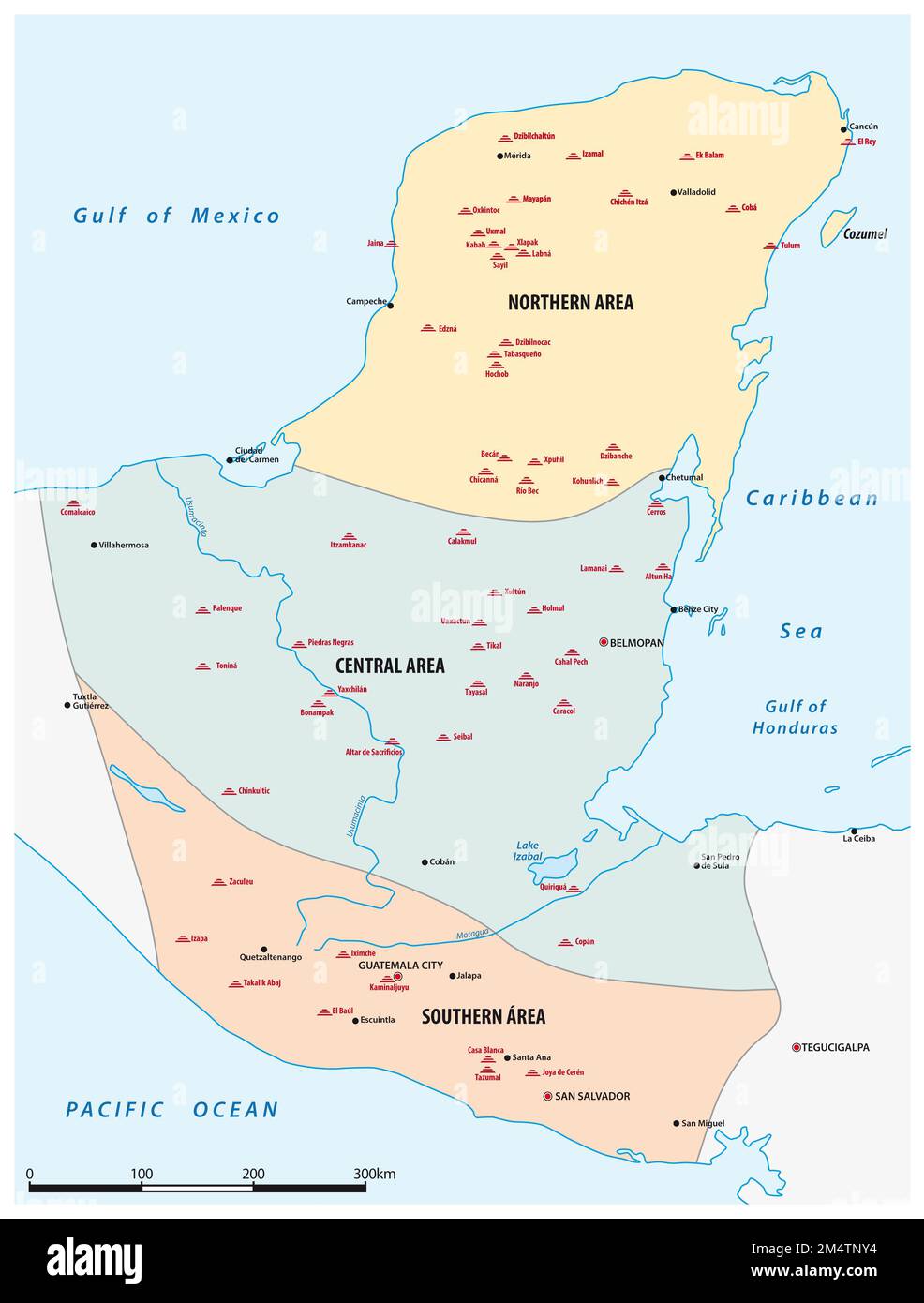 Carte de la zone historique de règlement des Mayas, Amérique centrale Banque D'Images
