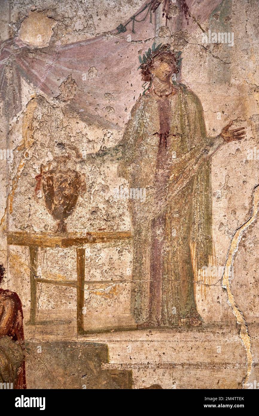 Particolare da “ Vaticinio di Cassandra “ - affresco - Pompei, Casa della Grata di ferro, tritrlinio,parete est - I sec D.C. Banque D'Images