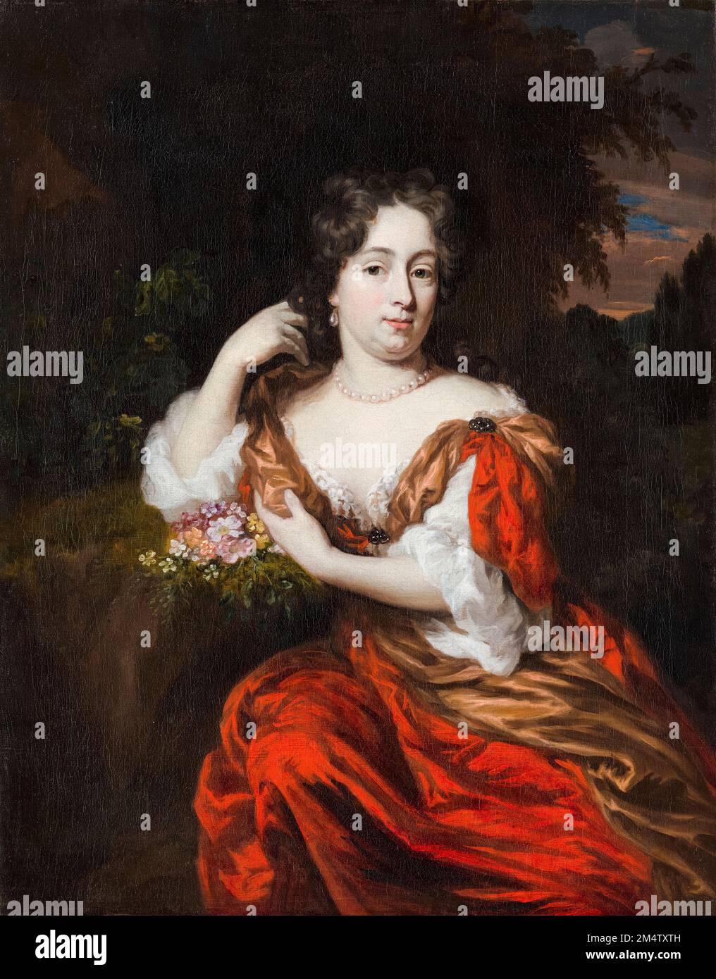 Portrait de Catharina Dierquens (1664-1715), peinture à l'huile sur toile par Nicolaes Maes, vers 1682 Banque D'Images