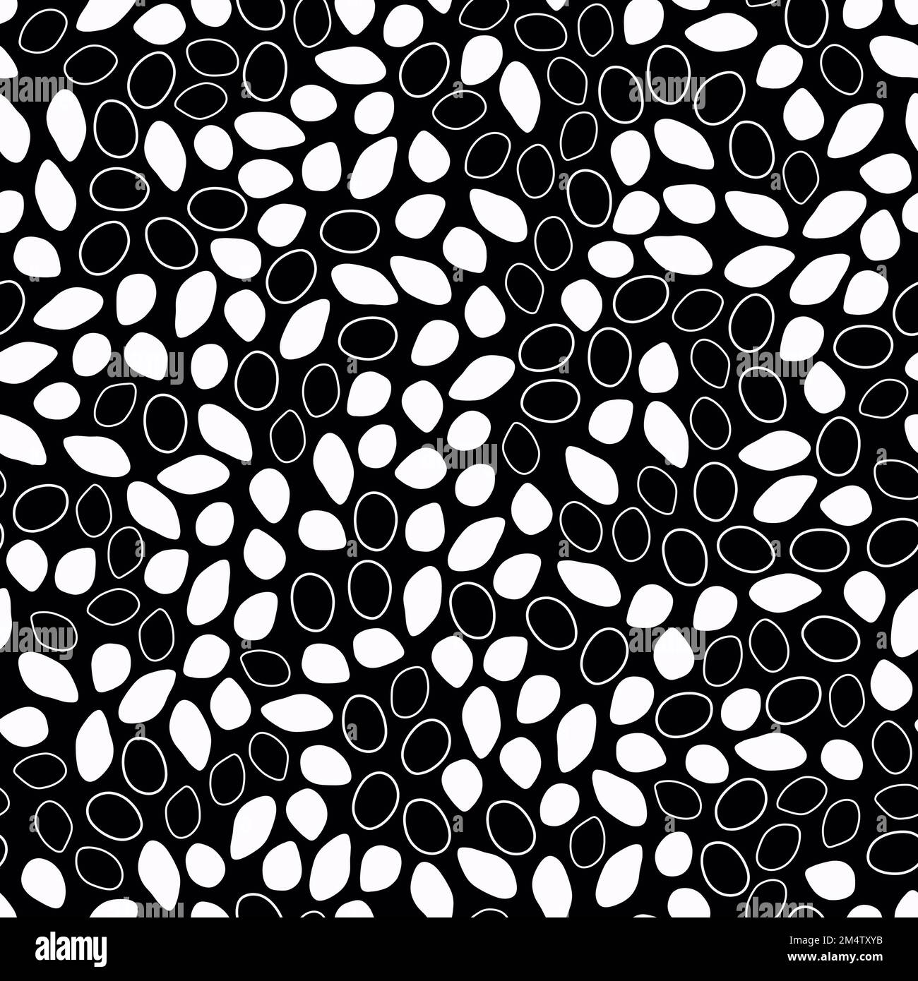 Concept riz sans couture pour le fond et l'emballage. Ovales et contours blancs sur fond noir. Cellules organiques. Banque D'Images