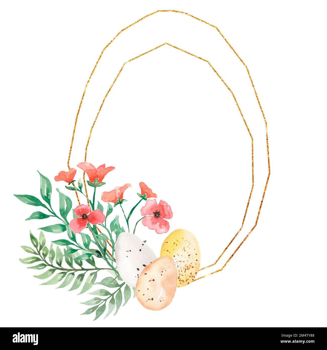 Set de Pâques aquarelle Clipart. Fleurs printanières, chic, oeufs dispositions de couronne moderne carte numérique de Pâques, décor de vacances de Pâques. Éléments de fleurs sauvages Banque D'Images