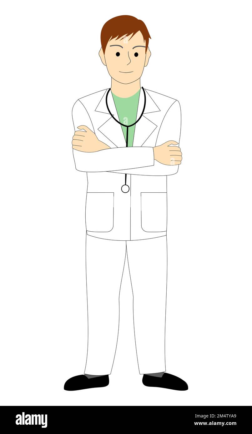 Un médecin masculin, chirurgien, dentiste, vétérinaire, fond blanc avec ballon de parole Banque D'Images