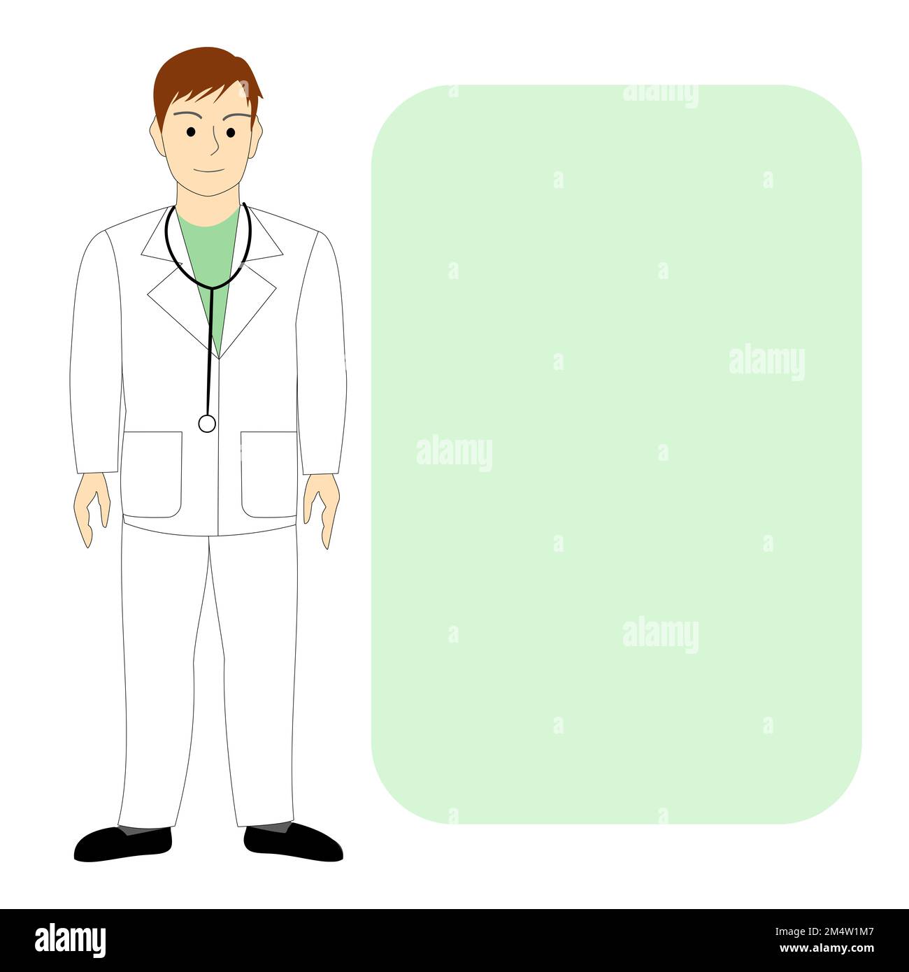 Un médecin masculin, chirurgien, dentiste, vétérinaire, fond blanc avec ballon de parole Banque D'Images