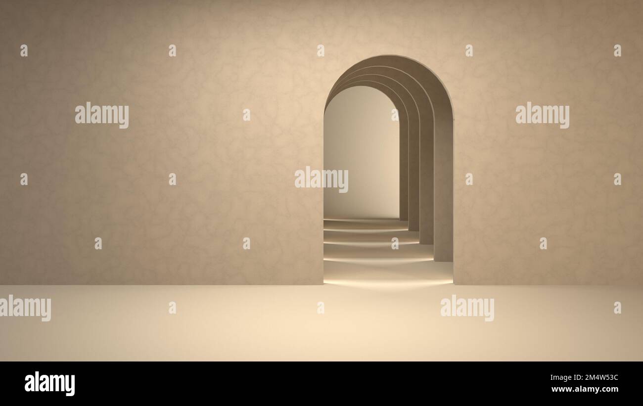 3D rendu surréaliste, scène de tunnel de l'arche abstraite pour l'affichage du produit. Banque D'Images