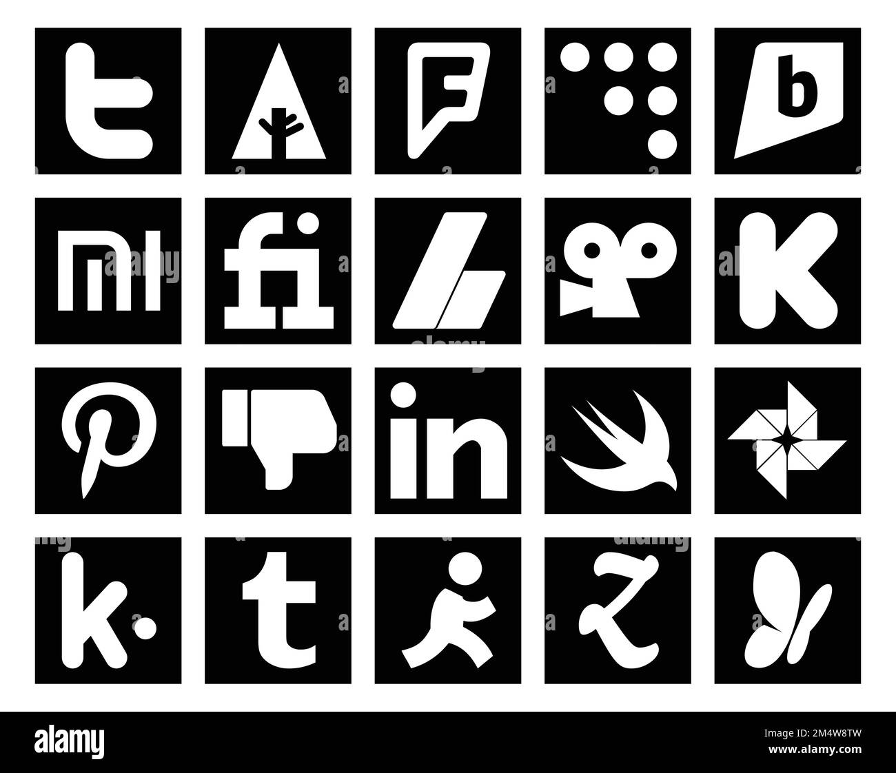 20 Pack d'icônes de réseaux sociaux avec kik. rapide. adsense. linkedin. pinterest Illustration de Vecteur