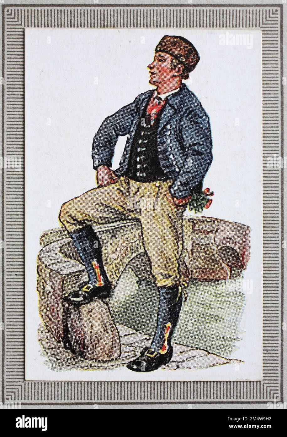 Trachten in Deutschland im 19. Jahrhundert, Thüringen, sächsischer Bauernbursche, Historisch, restauration numérique Reproduktion von einem Sammelbild aus dem Jahre ca 1910 / costumes traditionnels en Allemagne au 19th siècle, Thuringe, paysan saxon, historique, restauré numériquement reproduction d'une image de collectionneur de ca 1910 Banque D'Images