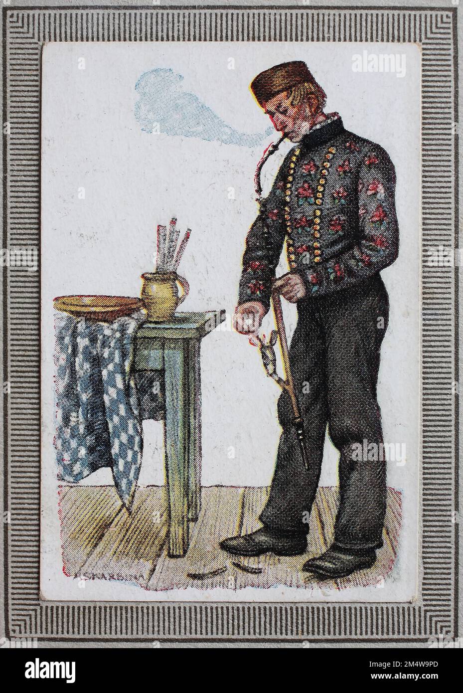 Trachten in Deutschland im 19. Jahrhundert, Bückeburg, Westfälischer Bauernbursche, Historisch, restauration numérique Reproduktion von einem Sammelbild aus dem Jahre ca 1910 / costumes traditionnels en Allemagne au 19th siècle, Bückeburg, westphalian paysan boy, reproduction historique, restauré numériquement à partir d'une image de collectionneur de ca 1910 Banque D'Images
