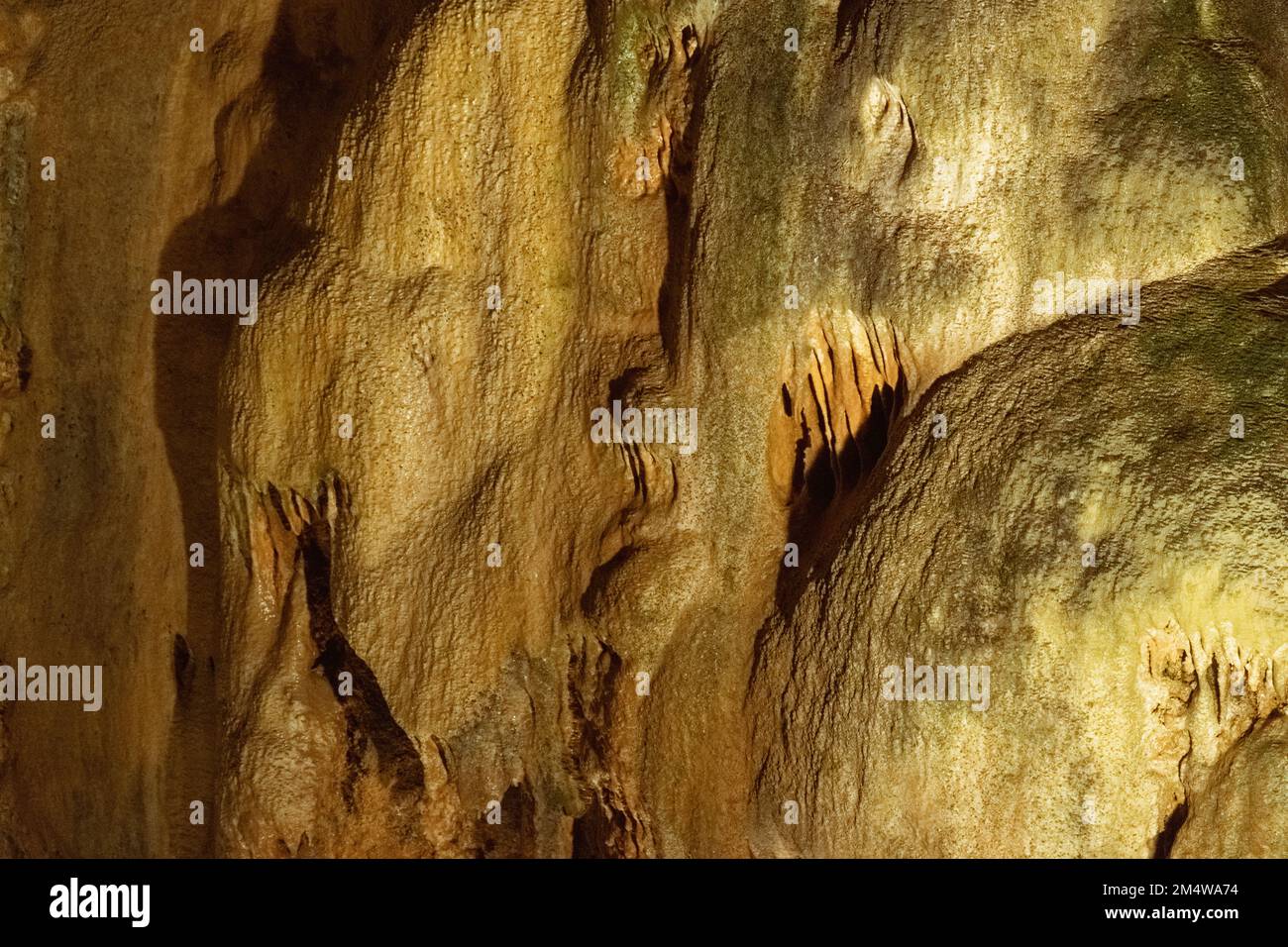 Les stalagmites sont des speleothem formés par l'eau qui coule ou qui coule des fractures sur le plafond d'une grotte. Banque D'Images