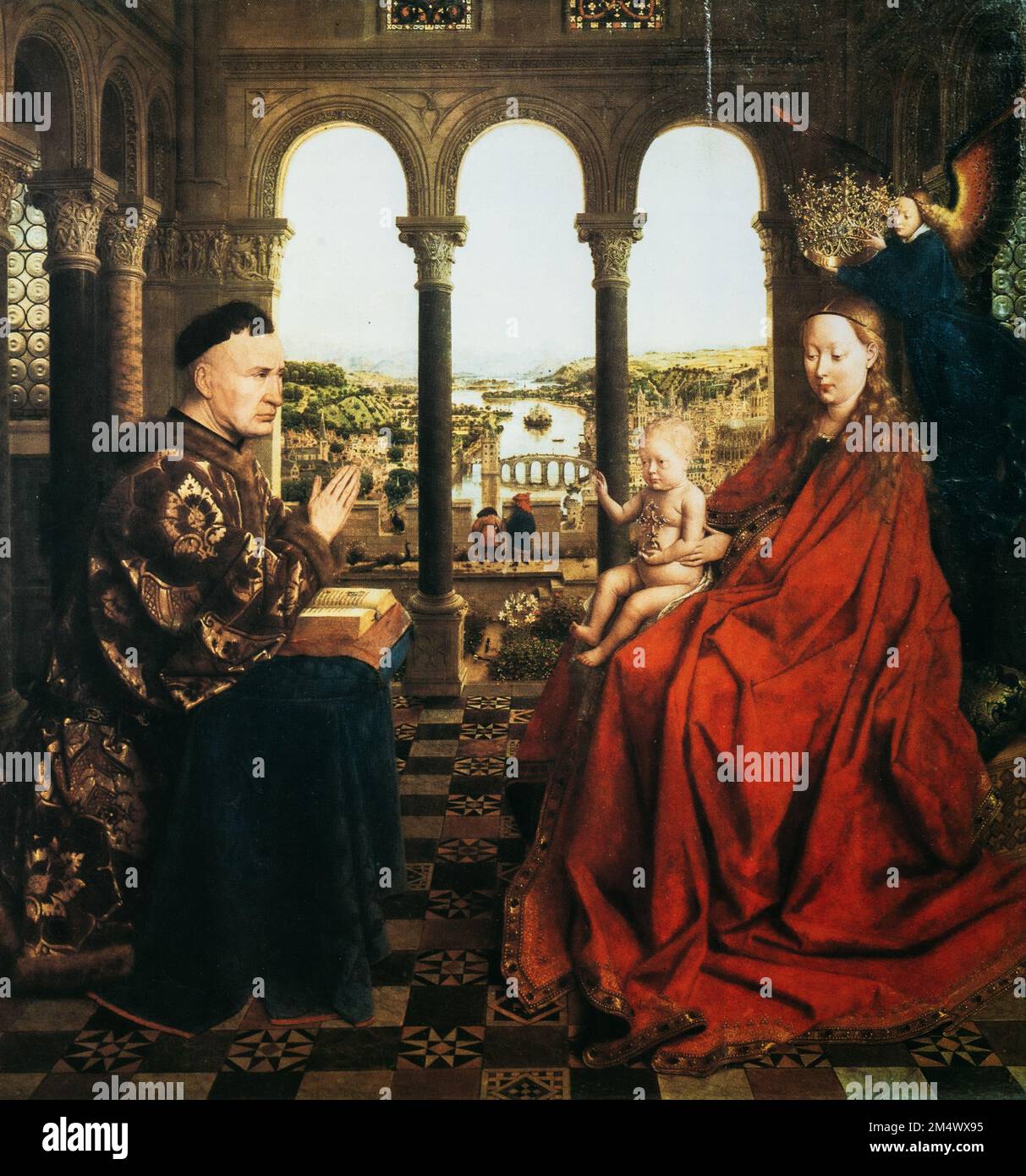 Jan Van Eyck, Madonna du chancelier Rolin. Jan Van Eyck est un ancien pionnier néerlandais artiste de la Renaissance du Nord, diplomate, maître de Banque D'Images
