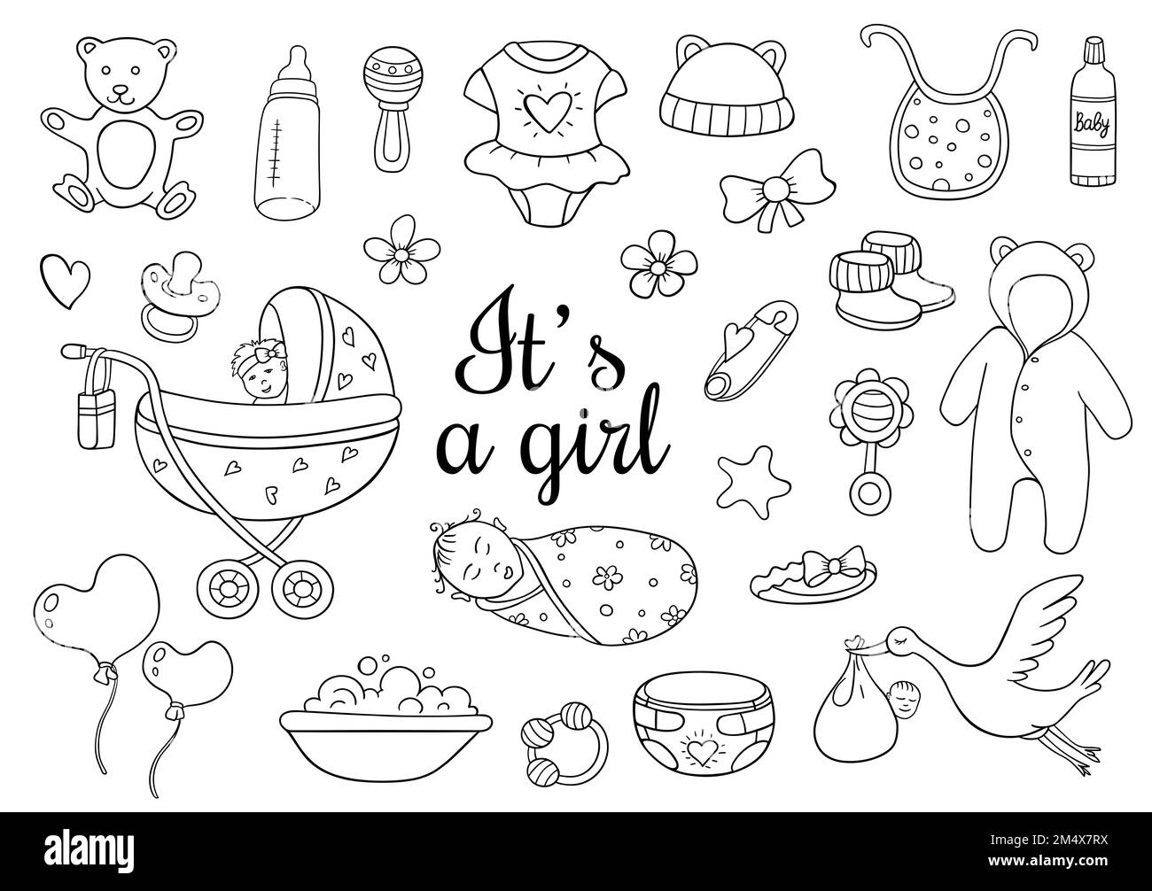 Ensemble de gribouillages dessinés à la main pour bébés et nouveau-nés. Banque D'Images