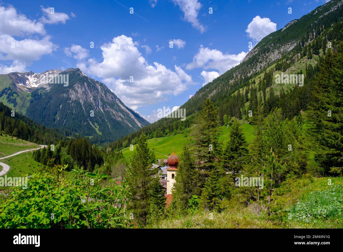 Autriche, Tyrol, Namlos, vallée verte dans les Alpes européennes Banque D'Images