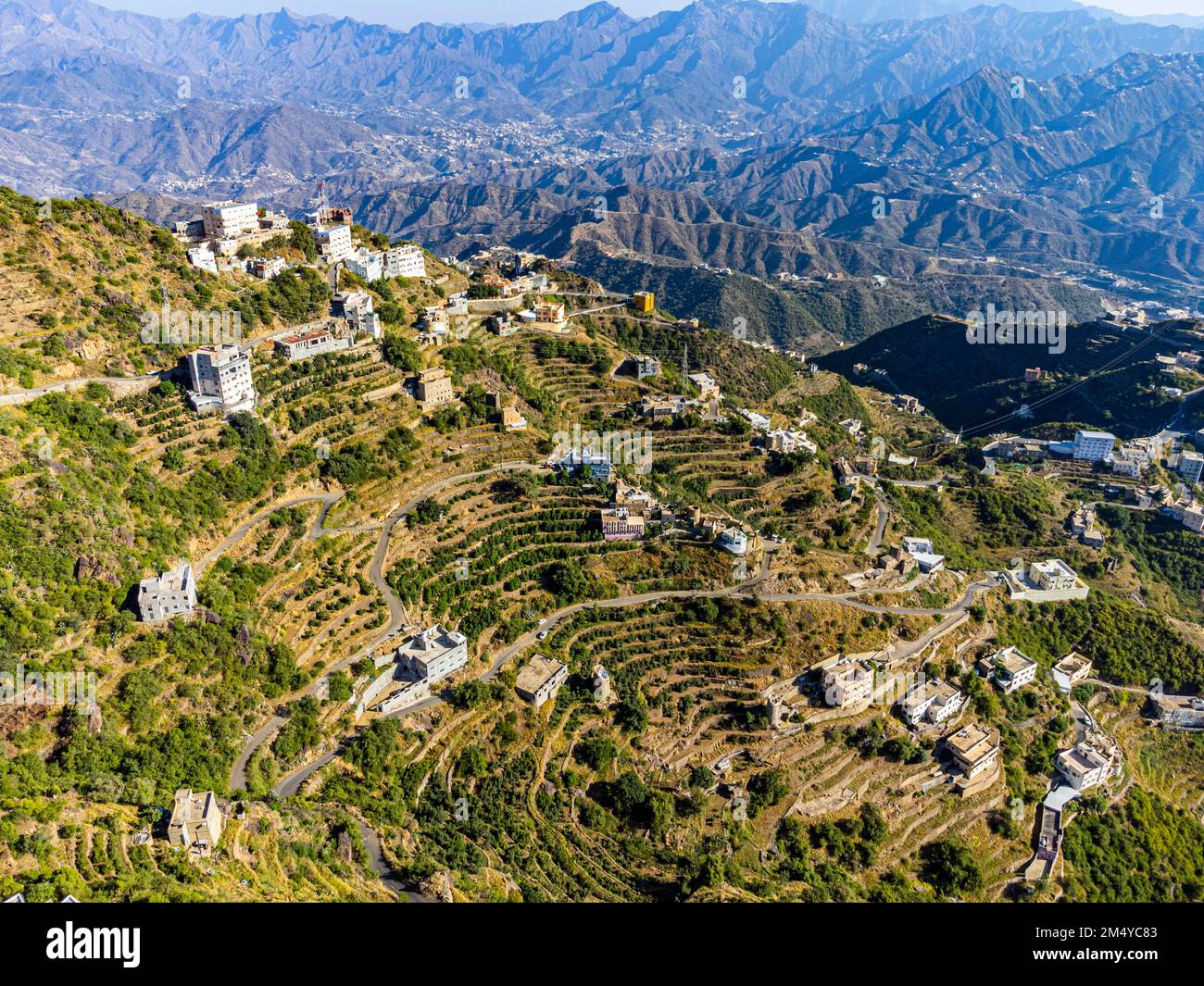 Bâtiments au sommet de la montagne Fayfa, province de Jazan, Arabie Saoudite Banque D'Images