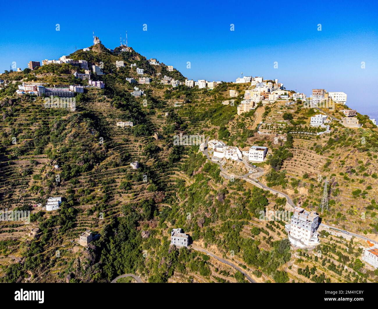 Bâtiments au sommet de la montagne Fayfa, province de Jazan, Arabie Saoudite Banque D'Images