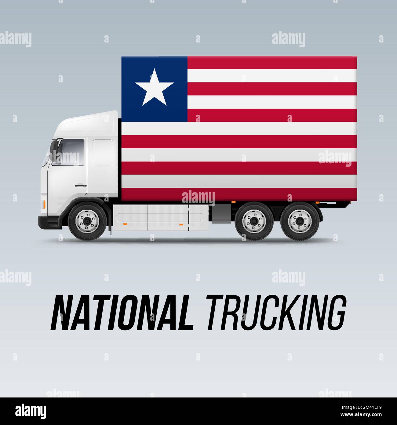 Symbole de camion de livraison nationale avec drapeau du Libéria. Icône du camionnage national et drapeau libérien Illustration de Vecteur
