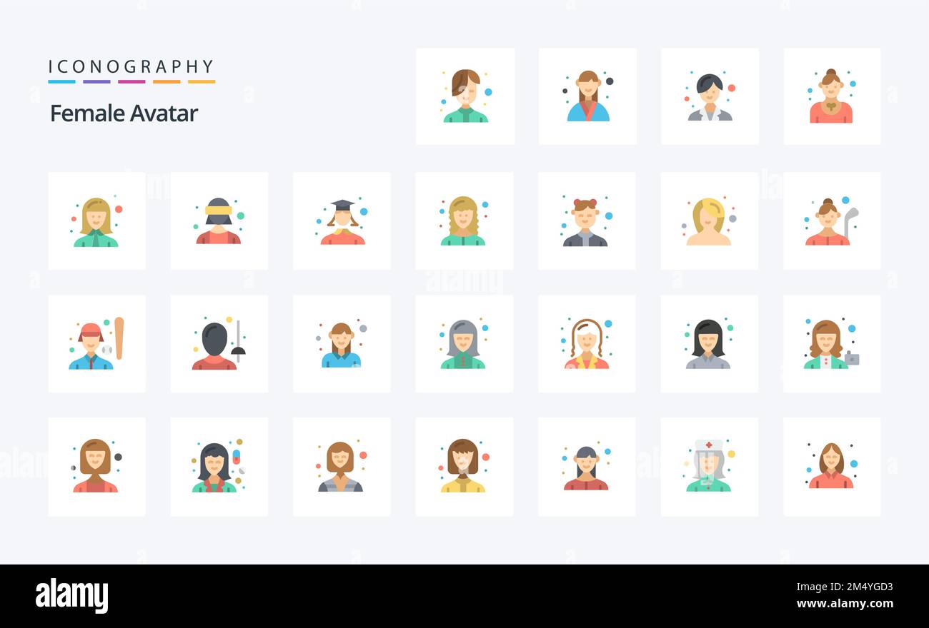 Lot de 25 icônes de couleur plate d'avatar pour femme Illustration de Vecteur
