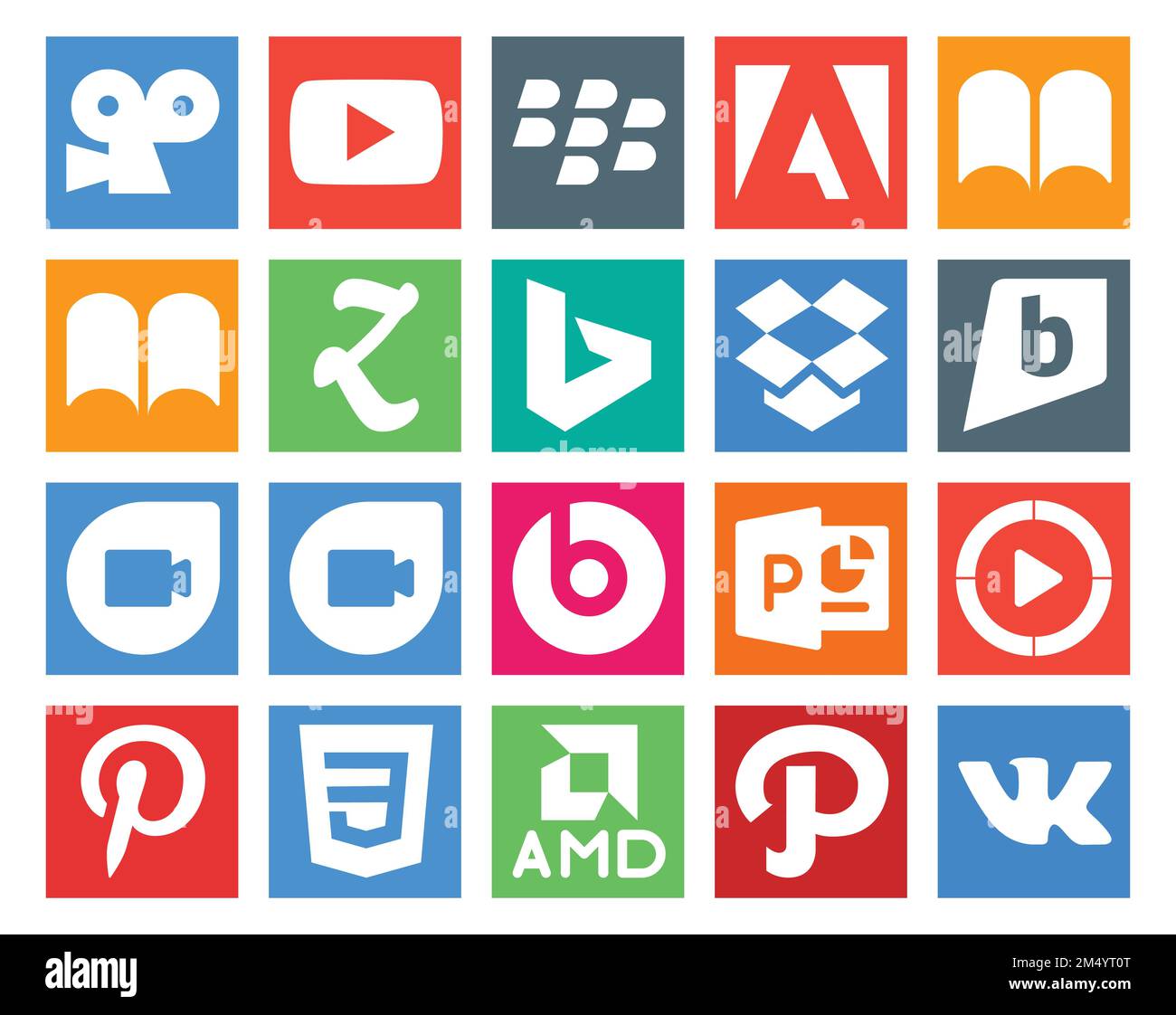 Pack d'icônes de médias sociaux 20 incluant amd. pinterest. boîte aux lettres. vidéo. powerpoint Illustration de Vecteur