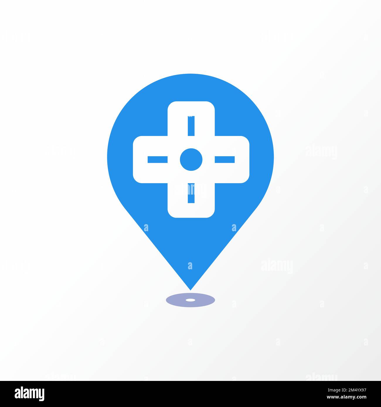 emplacement ou lieu et rouge plus croix ou signe d'urgence image graphique icône logo design abstrait concept vecteur stock. Peut être utilisé comme point de santé ou point Illustration de Vecteur