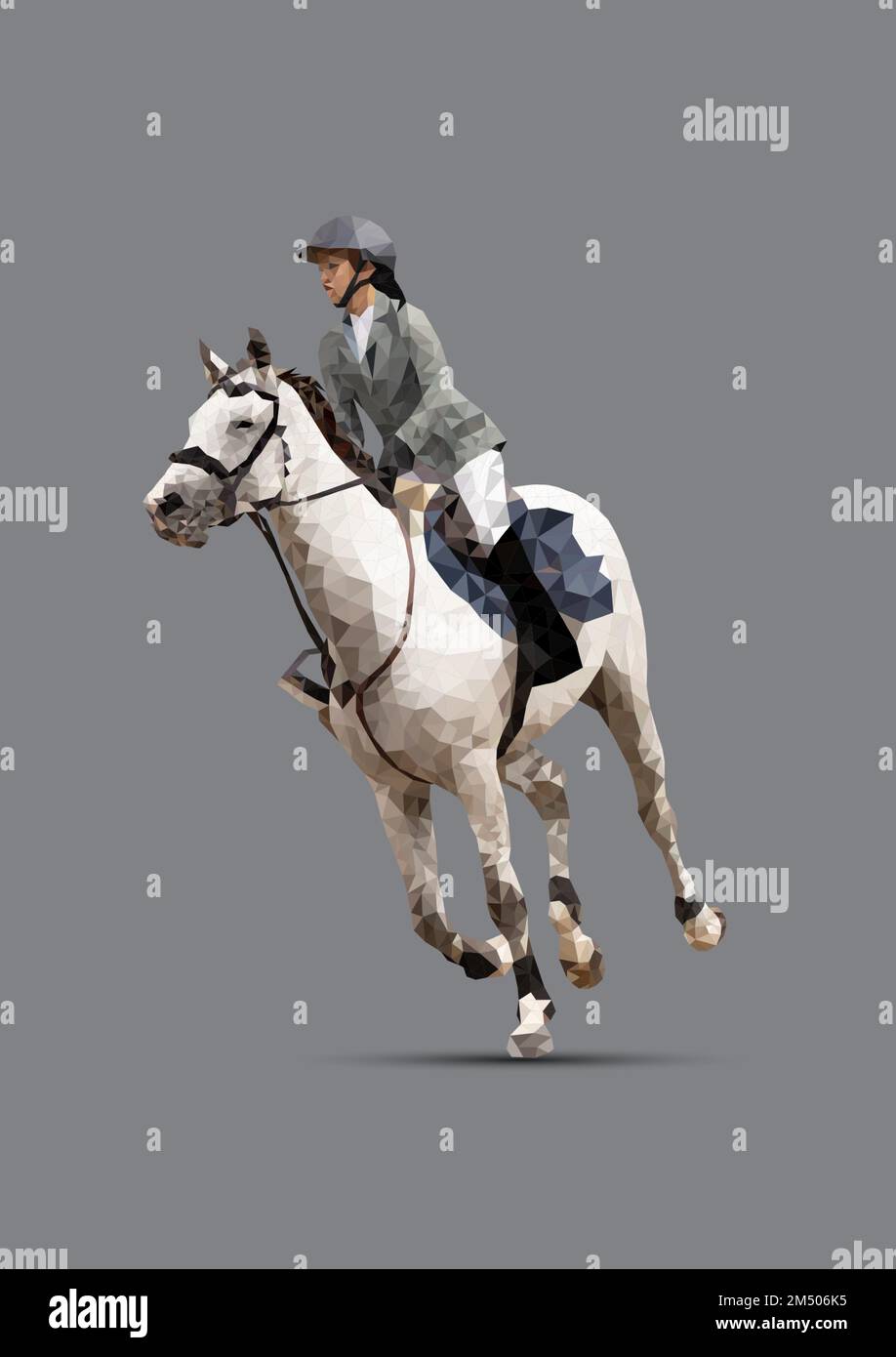 Graphique design dessin de style polygone course de chevaux femme pour la course avec fond gris illustration vectorielle Illustration de Vecteur