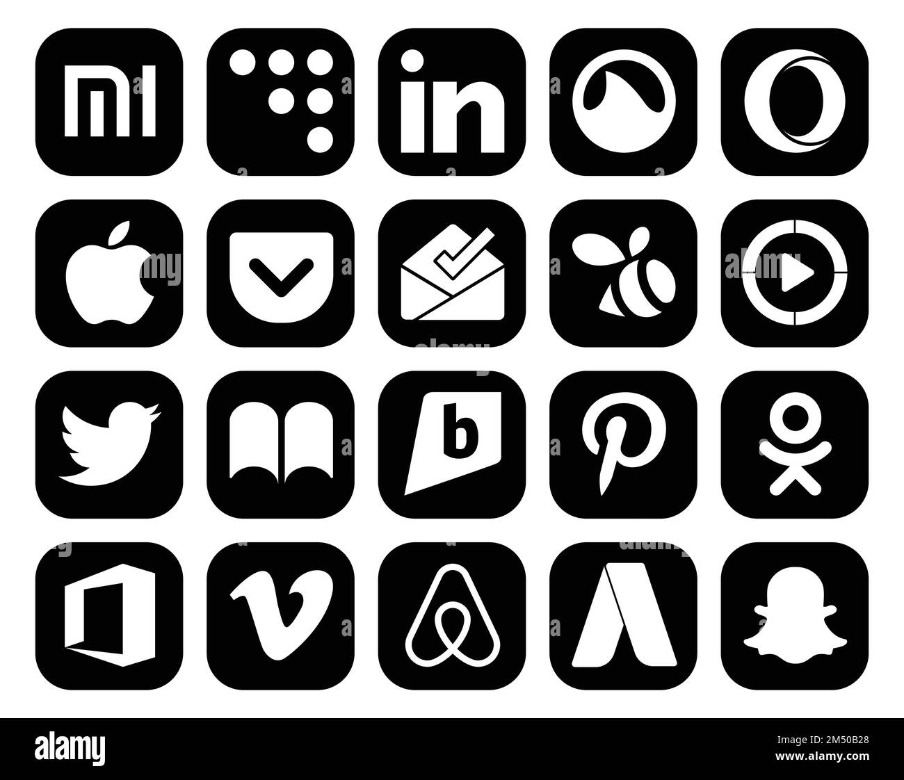 20 Pack d'icônes de médias sociaux comprenant le bureau. pinterest. bras  oscillant. brightkite. tweet Image Vectorielle Stock - Alamy