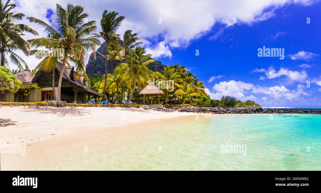 Île de rêve. paradis tropical. Les meilleures plages de l'île Maurice, les stations balnéaires de luxe du Morne Banque D'Images