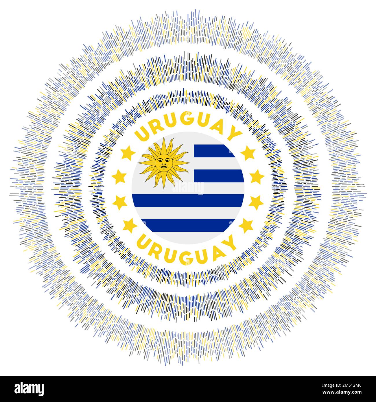 Symbole Uruguay. Drapeau de campagne éclatant aux rayons colorés. Soleil brillant avec drapeau de l'Uruguay. Illustration vectorielle vibrante. Illustration de Vecteur