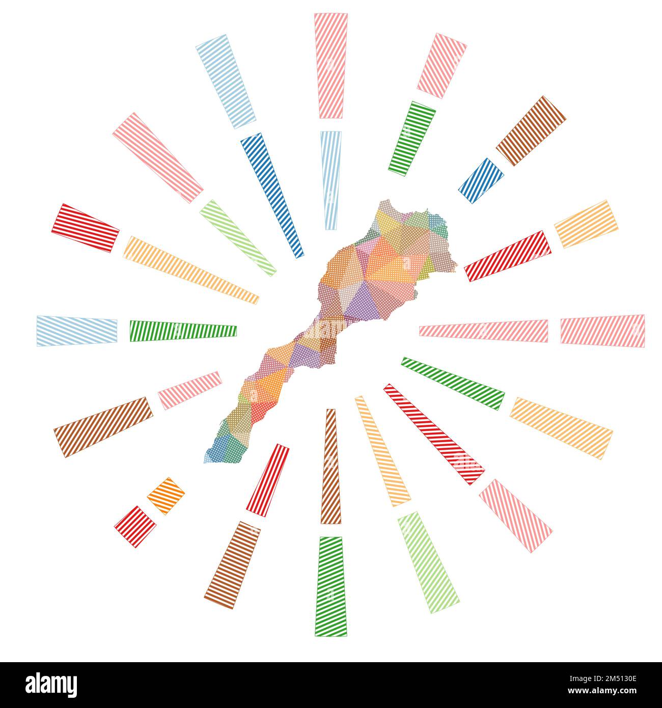 Maroc Sunburst. Faible rayure de poly rayés et carte du pays. Illustration vectorielle moderne. Illustration de Vecteur