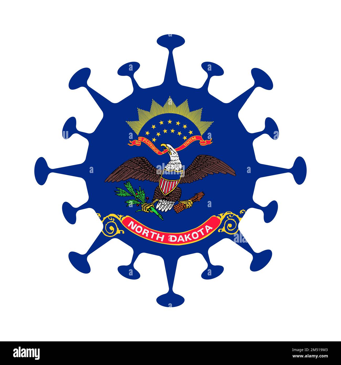 Drapeau du Dakota du Nord en forme de virus. Signe d'état AMÉRICAIN. Illustration vectorielle. Illustration de Vecteur