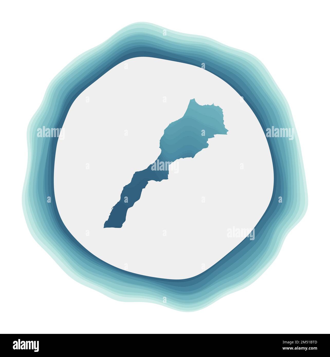 Logo du Maroc. Badge du pays. Signe circulaire superposé autour de la forme de la frontière marocaine. Illustration vectorielle nette. Illustration de Vecteur