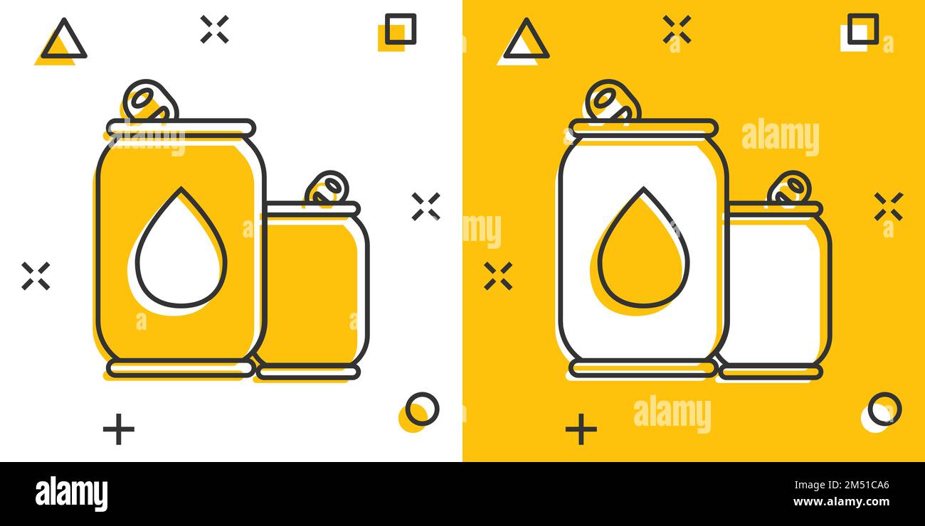 Icône de la canette de soda en style comique. Illustration vectorielle de la bouteille de boisson sur fond isolé. Concept commercial de l'enseigne à l'effet de destruction des boissons. Illustration de Vecteur