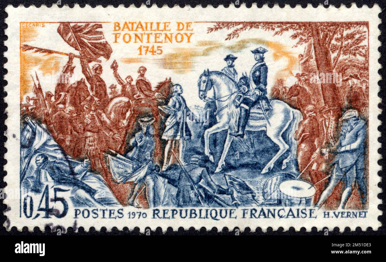 TIMBRE OBLITÉRÉ BATAILLE DE FONTENOY 1745. POSTES. 1970. RÉPUBLIQUE FRANÇAISE. 0,45 Banque D'Images