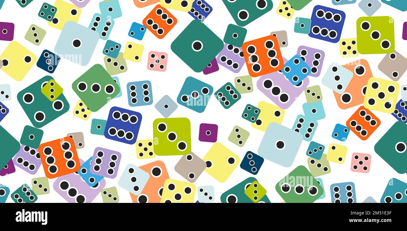 Jeu de dés. Modèle sans couture de cubes de poker de jeu plat avec des points noirs sur la couleur . Objet à jouer au casino, dés de un à six points avec ra Illustration de Vecteur