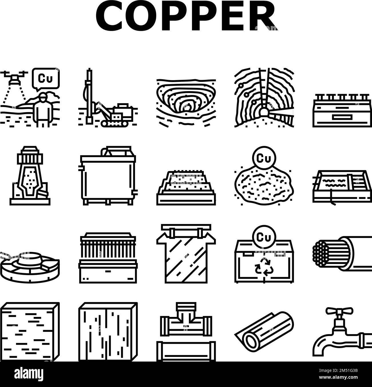 production de cuivre métal icônes d'acier définir vecteur Illustration de Vecteur