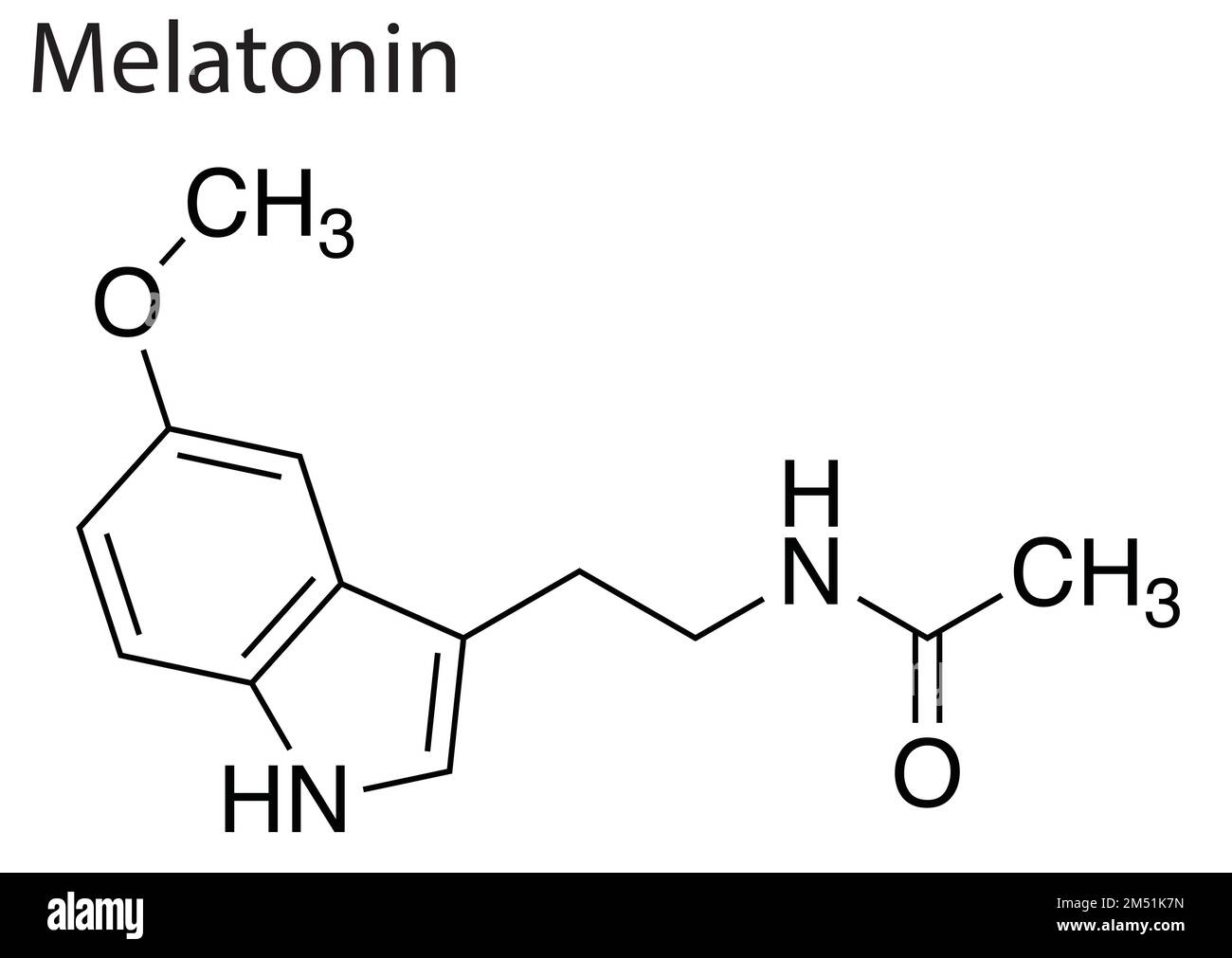 Une structure de formule chimique de la métalonin sur fond blanc Illustration de Vecteur