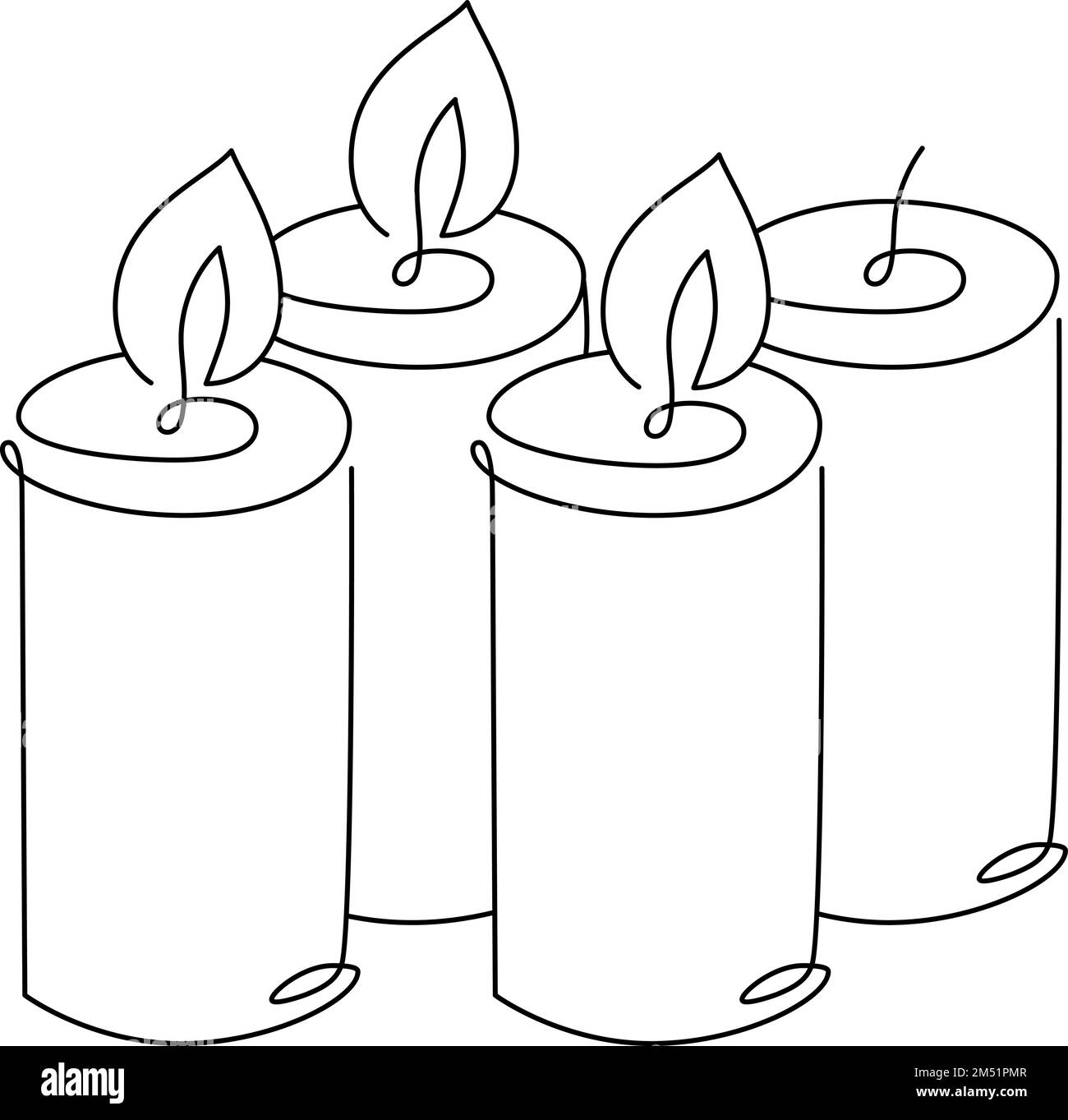 Trois bougies dessinées à la main une ligne icône vectorielle. Quatre bougies brûlent. Illustration de l'Avent de Noël pour carte de vœux, Web design vacances isolées Illustration de Vecteur