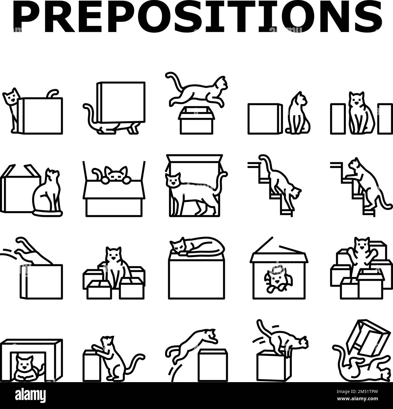 prépositionnement des icônes de langue anglaise définir le vecteur Illustration de Vecteur