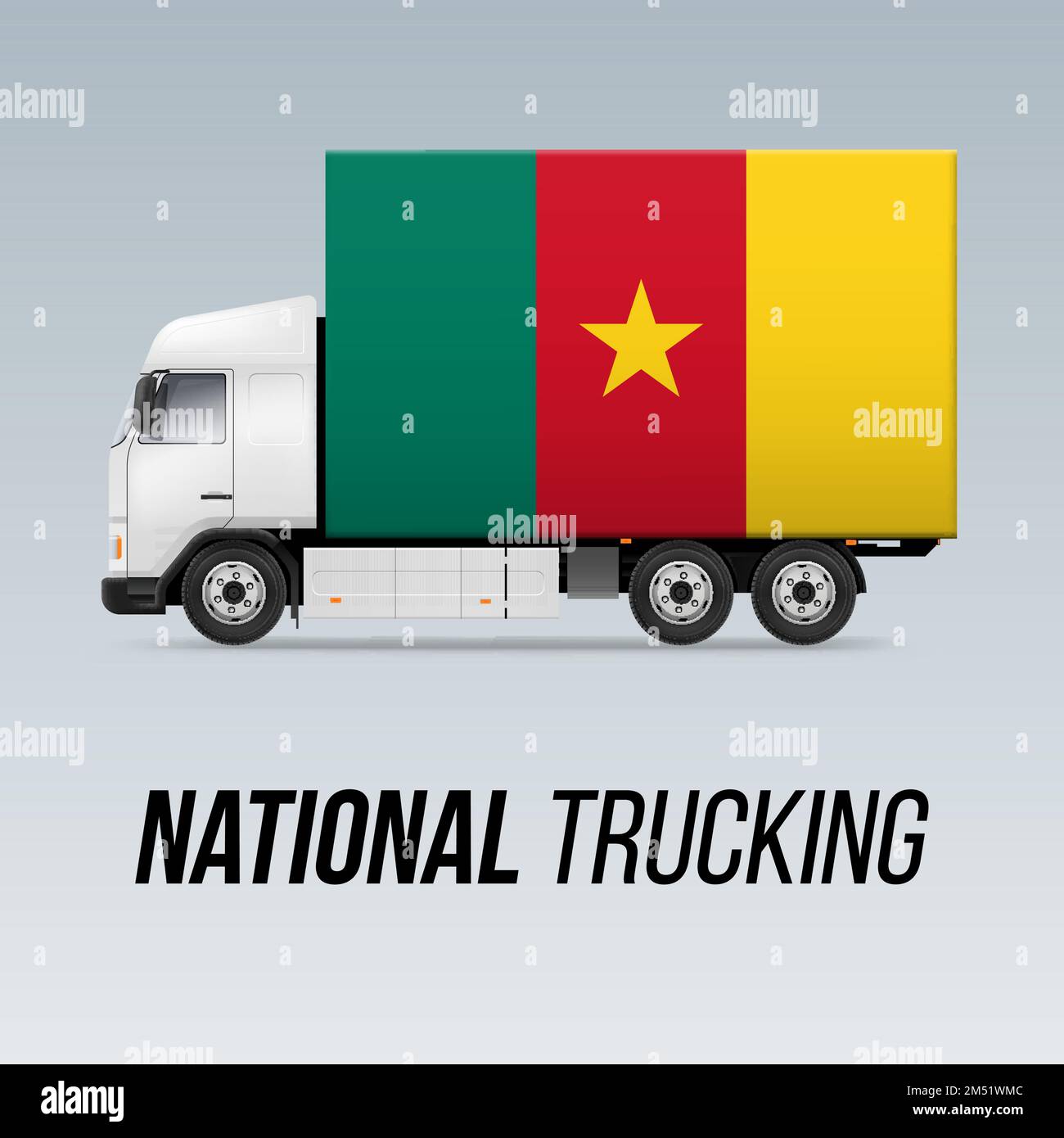 Symbole de camion de livraison nationale avec drapeau du Cameroun. Icône du camionnage national et drapeau camerounais Illustration de Vecteur