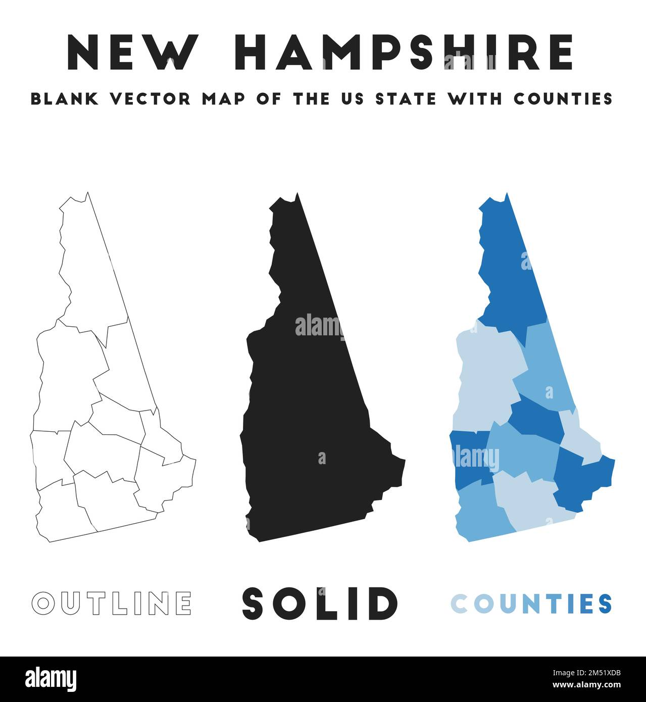 Carte du New Hampshire. Borders of New Hampshire pour votre infographie. Forme d'état US vectoriel. Illustration vectorielle. Illustration de Vecteur