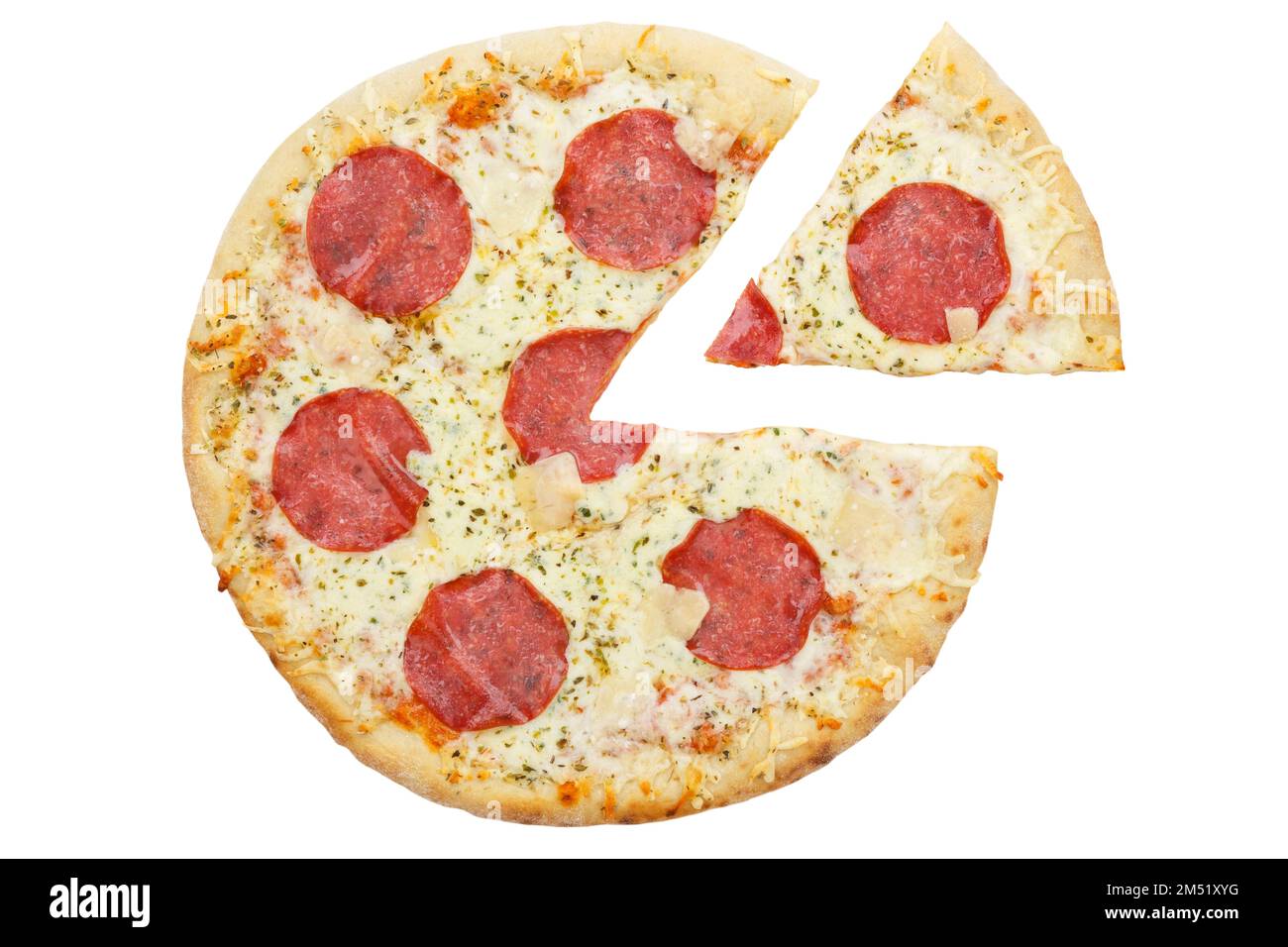 Salami pizza tranche prosciutto diagramme info isolé sur fond blanc Banque D'Images