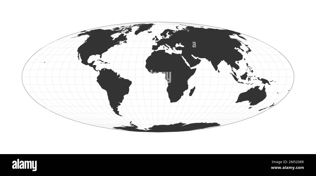 Carte du monde. Projection Bromley. Globe avec latitude et longitude nettes. Carte du monde sur les méridiens et les parallèles arrière-plan. Illustration vectorielle. Illustration de Vecteur