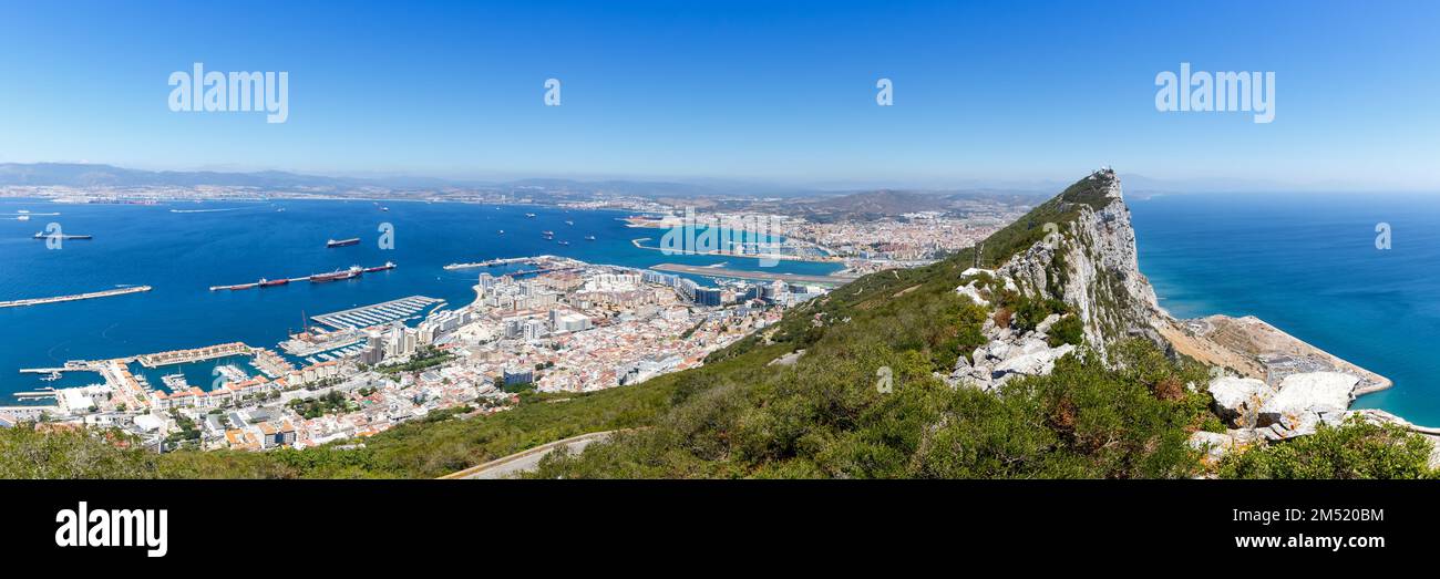 Gibraltar le Rocher vue panoramique Méditerranée Mer port voyage vue d'ensemble de la ville voyager Banque D'Images