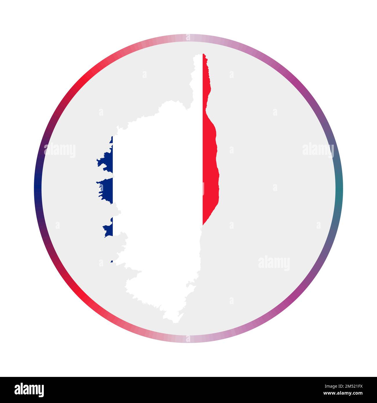 Icône Corse. Forme de l'île avec drapeau Corse. Signe rond avec anneau dégradé de couleurs drapeau. Illustration vectorielle vibrante. Illustration de Vecteur